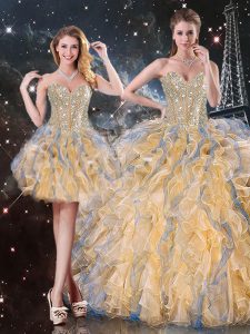 Exquisite Ball Gowns Vestidos de Quinceanera Gold Sweetheart Organza Sleeveless Floor Length Lace Up