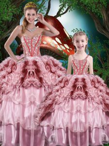Elegant Sweetheart Sleeveless Organza Quinceanera Dress Beading and Ruffles and Ruffled Layers Lace Up
