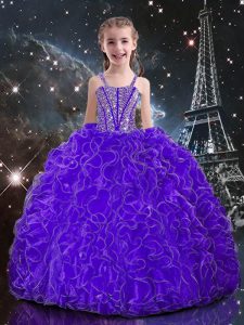 Attractive Eggplant Purple Sleeveless Organza Lace Up Child Pageant Dress for Quinceanera and Wedding Party
