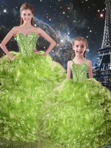 Perfect Ball Gowns 15th Birthday Dress Olive Green Sweetheart Organza Sleeveless Floor Length Lace Up