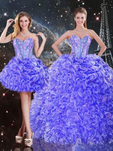 Perfect Purple Quinceanera Dresses Military Ball and Sweet 16 and Quinceanera with Beading and Ruffles Sweetheart Sleeveless Lace Up