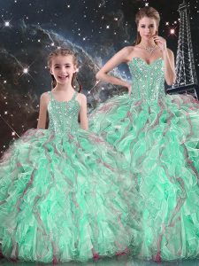 Fabulous Floor Length Ball Gowns Sleeveless Turquoise Quinceanera Gowns Lace Up