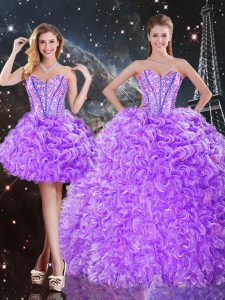 Lavender Sweetheart Neckline Beading and Ruffles Quince Ball Gowns Sleeveless Lace Up