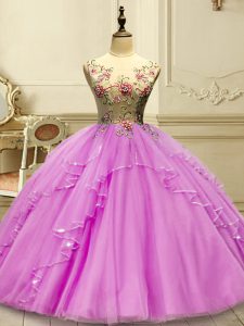 New Arrival Lilac Sleeveless Floor Length Appliques Lace Up 15 Quinceanera Dress