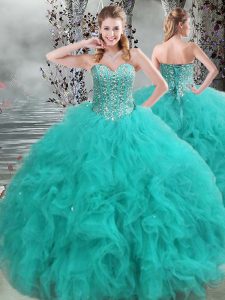 Sumptuous Ball Gowns Sweet 16 Dresses Turquoise Sweetheart Organza Sleeveless Floor Length Lace Up