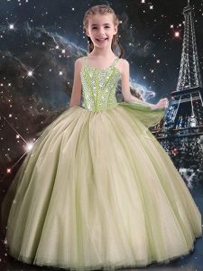 Discount Yellow Green Lace Up Straps Beading Pageant Dress Womens Tulle Sleeveless