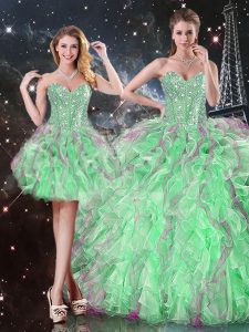 Hot Sale Sweetheart Sleeveless Lace Up Quince Ball Gowns Apple Green Organza