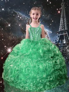 Turquoise Sleeveless Floor Length Beading and Ruffles Lace Up Kids Formal Wear