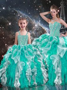 New Style Sweetheart Sleeveless Organza Quinceanera Dresses Beading and Ruffles Lace Up
