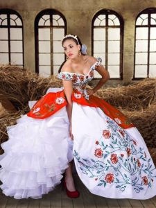 Chic Floor Length Multi-color Quinceanera Gowns Taffeta Sleeveless Embroidery and Ruffled Layers