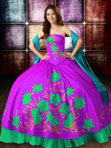 Sleeveless Floor Length Embroidery Lace Up Quinceanera Dresses with Multi-color