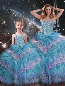 High End Sleeveless Beading and Ruffled Layers Lace Up Quinceanera Dresses