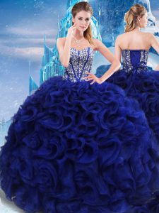Ball Gowns Quince Ball Gowns Royal Blue Sweetheart Fabric With Rolling Flowers Sleeveless Floor Length Lace Up
