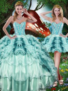 Trendy Multi-color Sweetheart Neckline Beading and Ruffles and Ruffled Layers Sweet 16 Quinceanera Dress Sleeveless Lace Up