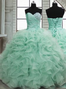 High Class Organza Sleeveless Floor Length Quinceanera Gowns and Beading and Ruffles