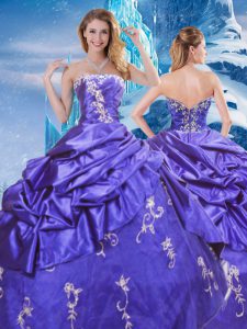 Captivating Ball Gowns 15th Birthday Dress Purple Strapless Taffeta Sleeveless Floor Length Zipper