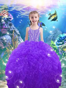 Customized Sleeveless Lace Up Floor Length Beading and Ruffles Little Girls Pageant Dress Wholesale