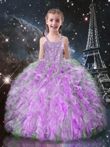 Amazing Organza Sleeveless Floor Length Child Pageant Dress and Beading and Ruffles
