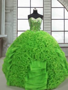 Vintage Green Ball Gowns Beading and Ruffles Vestidos de Quinceanera Lace Up Organza Sleeveless Floor Length