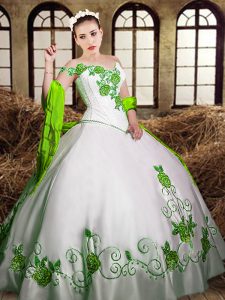 Modern White 15 Quinceanera Dress Military Ball and Sweet 16 and Quinceanera with Embroidery Sweetheart Sleeveless Lace Up