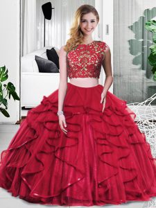 Wonderful Wine Red Sleeveless Tulle Zipper Quinceanera Gowns for Military Ball and Sweet 16 and Quinceanera