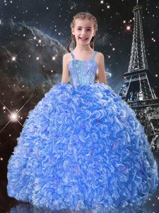 Baby Blue Sleeveless Organza Lace Up High School Pageant Dress for Quinceanera and Wedding Party