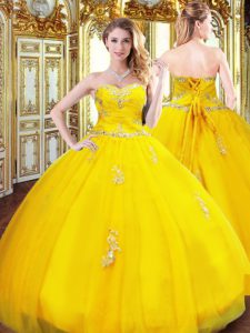 Deluxe Floor Length Ball Gowns Sleeveless Gold Sweet 16 Quinceanera Dress Lace Up