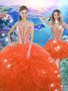 Classical Orange Red Sweet 16 Dress Military Ball and Sweet 16 and Quinceanera with Beading and Ruffles Sweetheart Sleeveless Lace Up