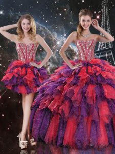 Sumptuous Multi-color Sweetheart Lace Up Beading and Ruffles and Ruffled Layers Sweet 16 Dress Sleeveless