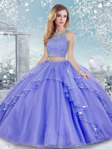 Comfortable Scoop Sleeveless Tulle 15 Quinceanera Dress Beading and Lace Clasp Handle