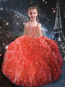 New Arrival Organza Sleeveless Floor Length Child Pageant Dress and Beading and Ruffles