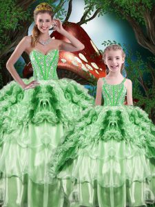Green Lace Up Sweetheart Beading and Ruffles and Ruffled Layers Quinceanera Gowns Organza Sleeveless