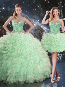 Discount Apple Green Lace Up Sweetheart Beading and Ruffles Sweet 16 Dresses Organza Sleeveless