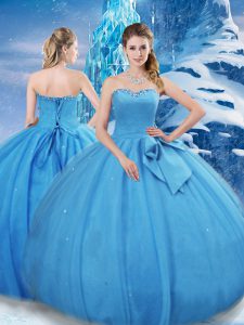 Excellent Floor Length Ball Gowns Sleeveless Baby Blue Quince Ball Gowns Lace Up