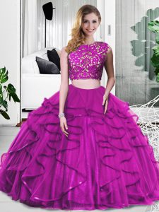 Edgy Tulle Sleeveless Floor Length Quinceanera Dress and Lace and Ruffles
