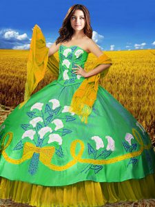 Hot Sale Floor Length Multi-color 15 Quinceanera Dress Taffeta Sleeveless Embroidery