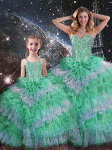 Multi-color Sweetheart Lace Up Beading and Ruffled Layers Quinceanera Dresses Sleeveless