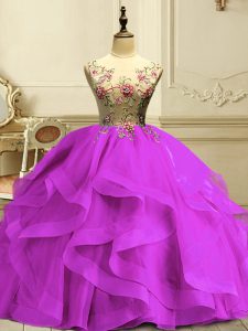 Inexpensive Sleeveless Appliques and Ruffles Lace Up Quince Ball Gowns