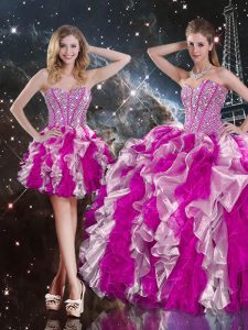 Great Sleeveless Organza Floor Length Lace Up Ball Gown Prom Dress in Multi-color with Beading and Ruffles