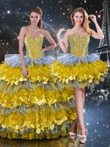 Multi-color Vestidos de Quinceanera Military Ball and Sweet 16 and Quinceanera with Beading and Ruffled Layers Sweetheart Sleeveless Lace Up
