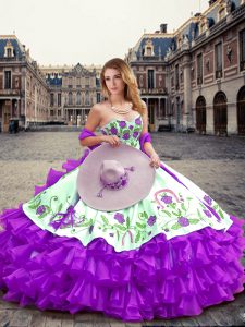 Glamorous Ball Gowns Quinceanera Dresses Eggplant Purple Sweetheart Organza Sleeveless Floor Length Lace Up