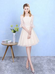 Champagne Quinceanera Dama Dress Wedding Party with Lace Off The Shoulder Half Sleeves Lace Up