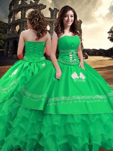 Green Strapless Zipper Embroidery and Ruffled Layers 15 Quinceanera Dress Sleeveless