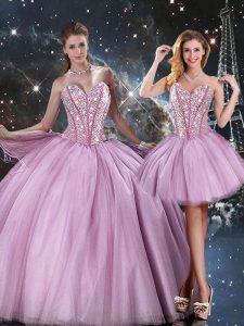 Sweetheart Sleeveless Sweet 16 Dresses Floor Length Beading Lilac Tulle