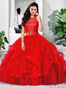 Sleeveless Lace and Ruffles Zipper Quinceanera Gowns
