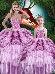 Delicate Multi-color Ball Gowns Sweetheart Sleeveless Organza Floor Length Lace Up Beading and Ruffles and Ruffled Layers Quinceanera Dress