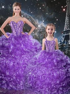 Eggplant Purple Sleeveless Organza Lace Up 15 Quinceanera Dress for Military Ball and Sweet 16 and Quinceanera
