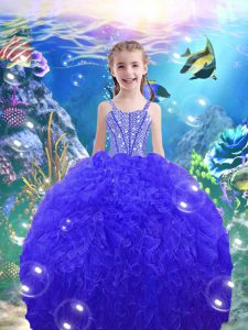 Eye-catching Royal Blue Sleeveless Organza Lace Up Glitz Pageant Dress for Quinceanera and Wedding Party
