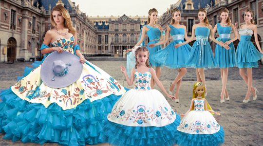 Best Selling Sleeveless Lace Up Floor Length Embroidery and Ruffled Layers Sweet 16 Quinceanera Dress
