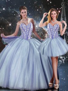High End Blue Lace Up Sweetheart Beading Sweet 16 Dress Tulle Sleeveless